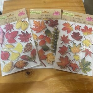 Fall Autumn Leaves Maple Gingko Sycamore Crafter's Square Stickers LOT OF 3